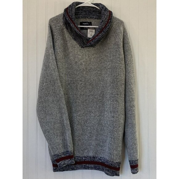 Rue 21 Men’s NWT Navy Burgundy Red Shawl Collar Cuff Gray Sweater-XXL - Picture 1 of 8
